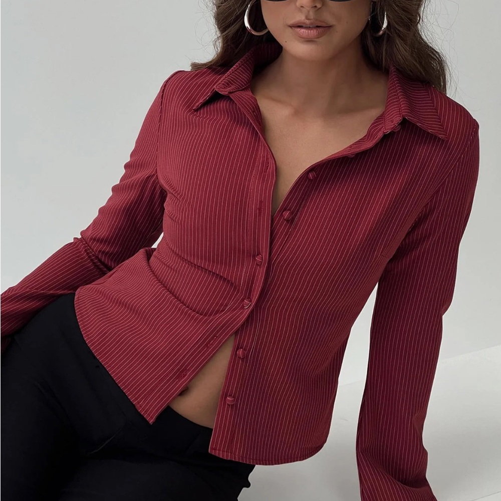 Anni Pinstripe Button Up Top